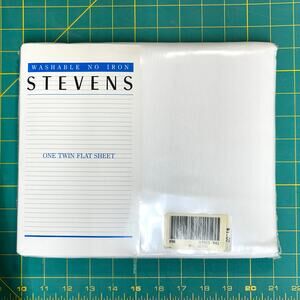 Vtg Stevens Twin Flat Sheet White NOS Sealed Cotton Blend No Iron 66x96 USA Made